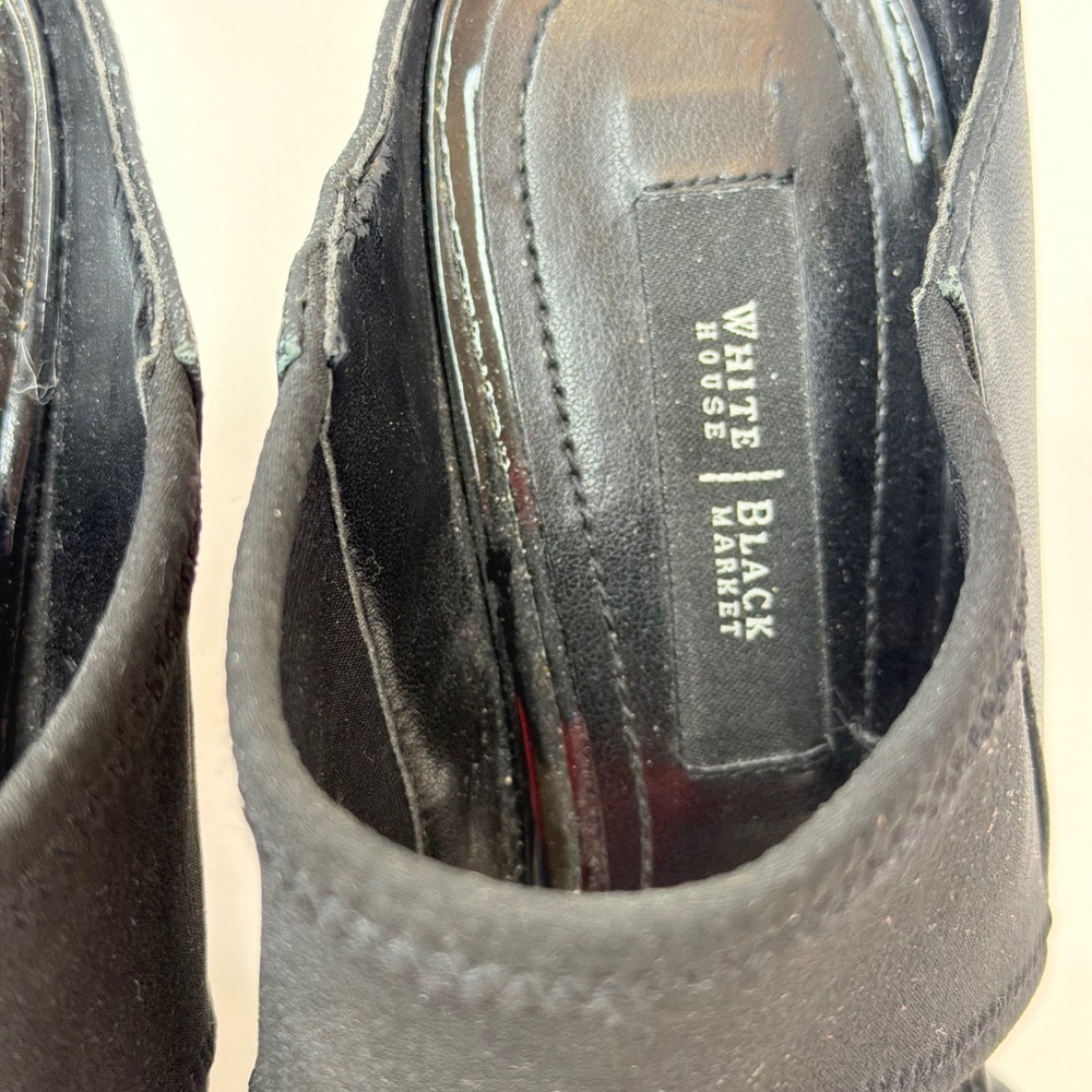White House Black Market Black Leather Pointed Toe Mule Stiletto Heels 7M - Picture 3 of 8